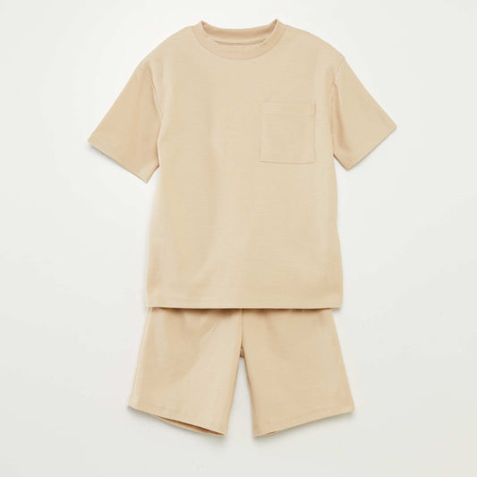 Ensemble pyjama court matière gaufrée - 2 pièces BEIGE