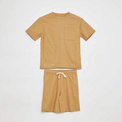 Ensemble pyjama court matière gaufrée - 2 pièces BEIGE
