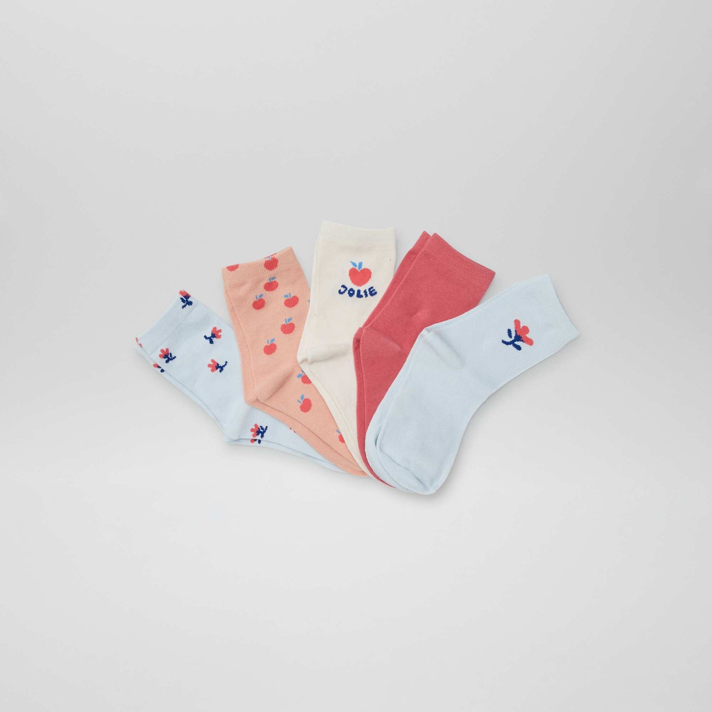 Lot de 5 chaussettes hautes Bleu/rose/corail