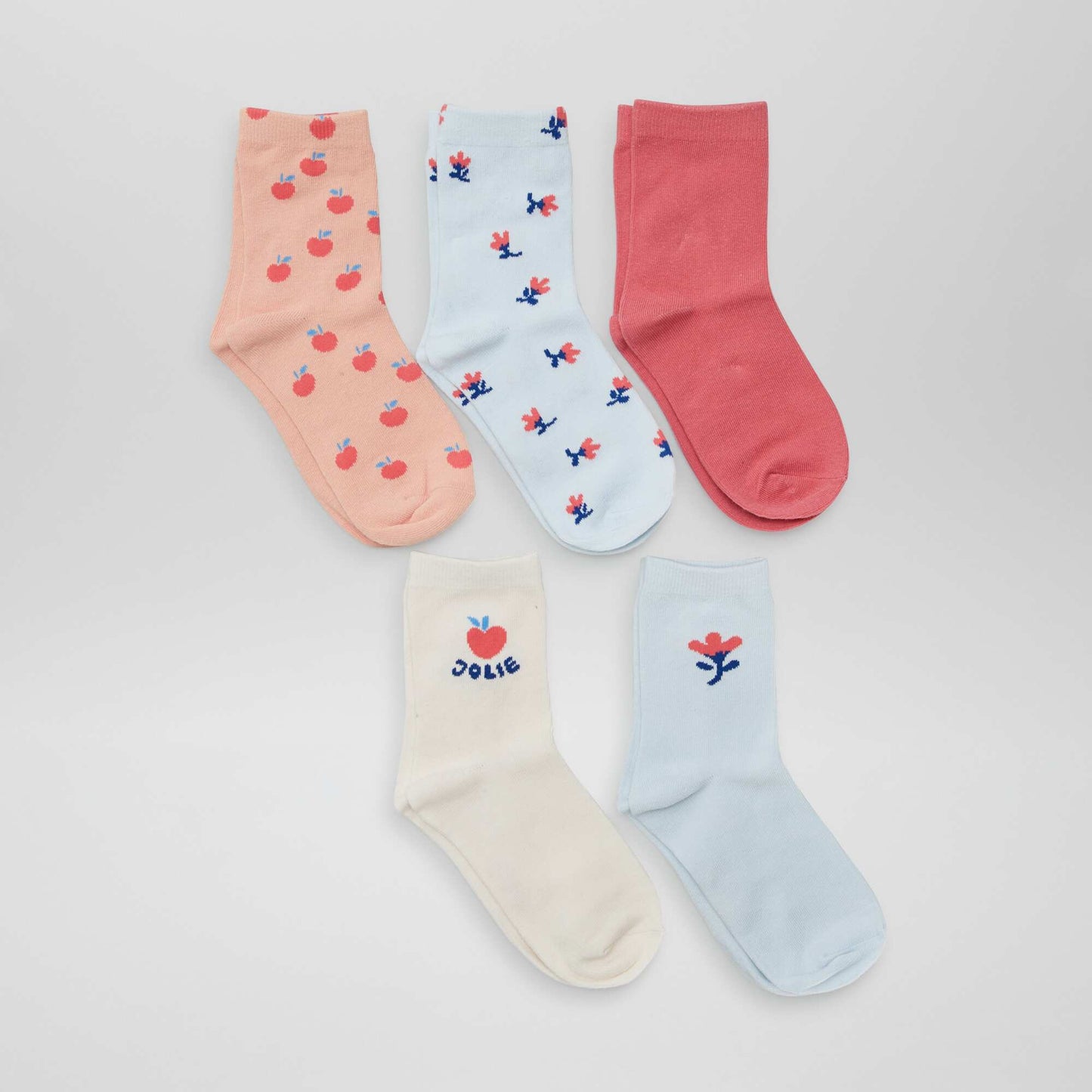 Lot de 5 chaussettes hautes Bleu/rose/corail