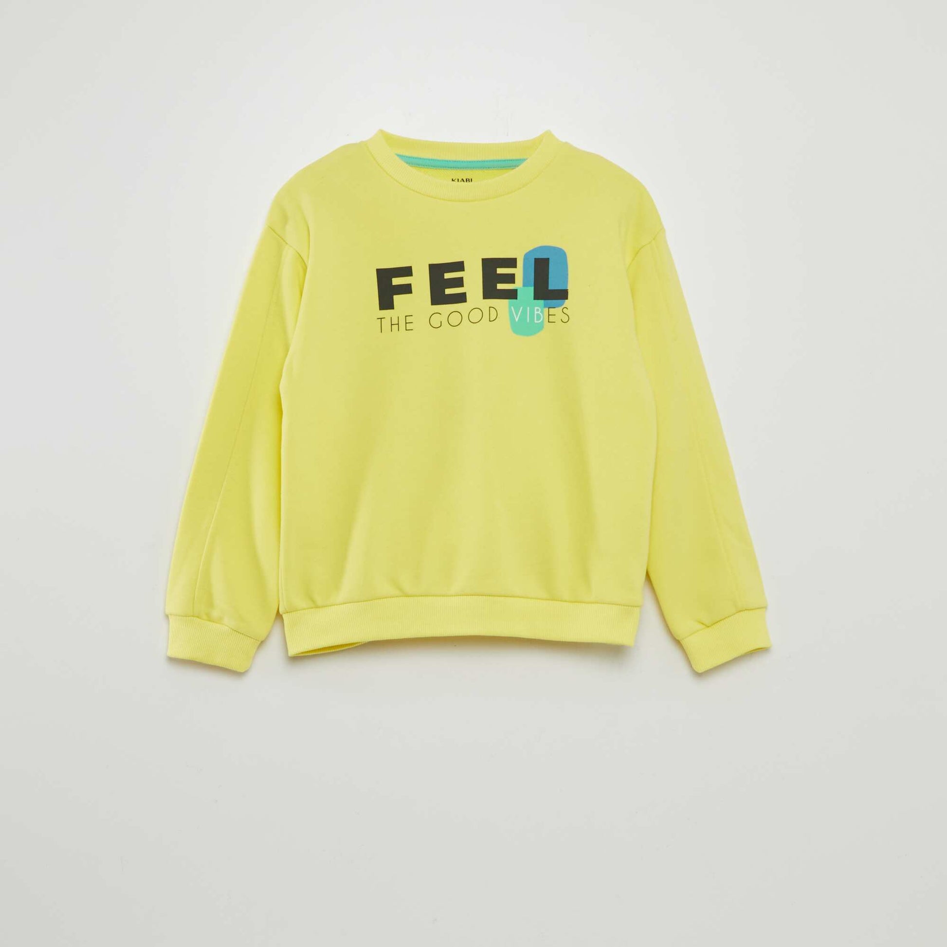 Sweat imprimé à col rond et large Jaune