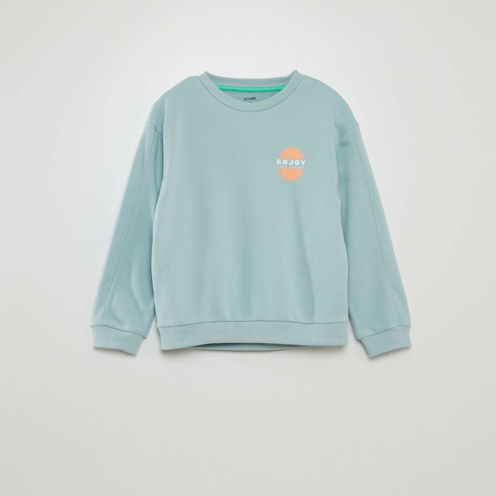 Sweat imprimé à col rond et large Bleu