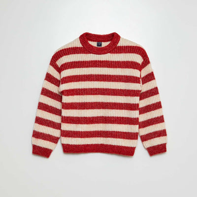 Pull en laine mélangé marinière ROUGE