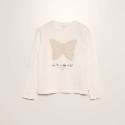 T-shirt avec broderie papillon blanc