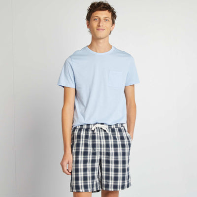 Pyjama court en popeline - 2 pièces BLEU/NOIR