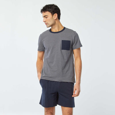 Pyjama court short + t-shirt - 2 poches BLEU