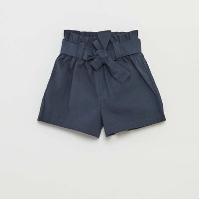 Short en popeline avec ceinture BLEU