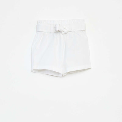 Short en popeline avec ceinture BLANC