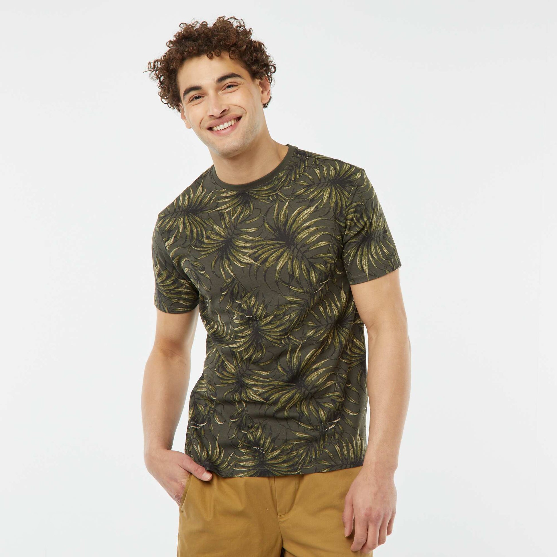 T-shirt imprimé manches courtes NOIR/KAKI
