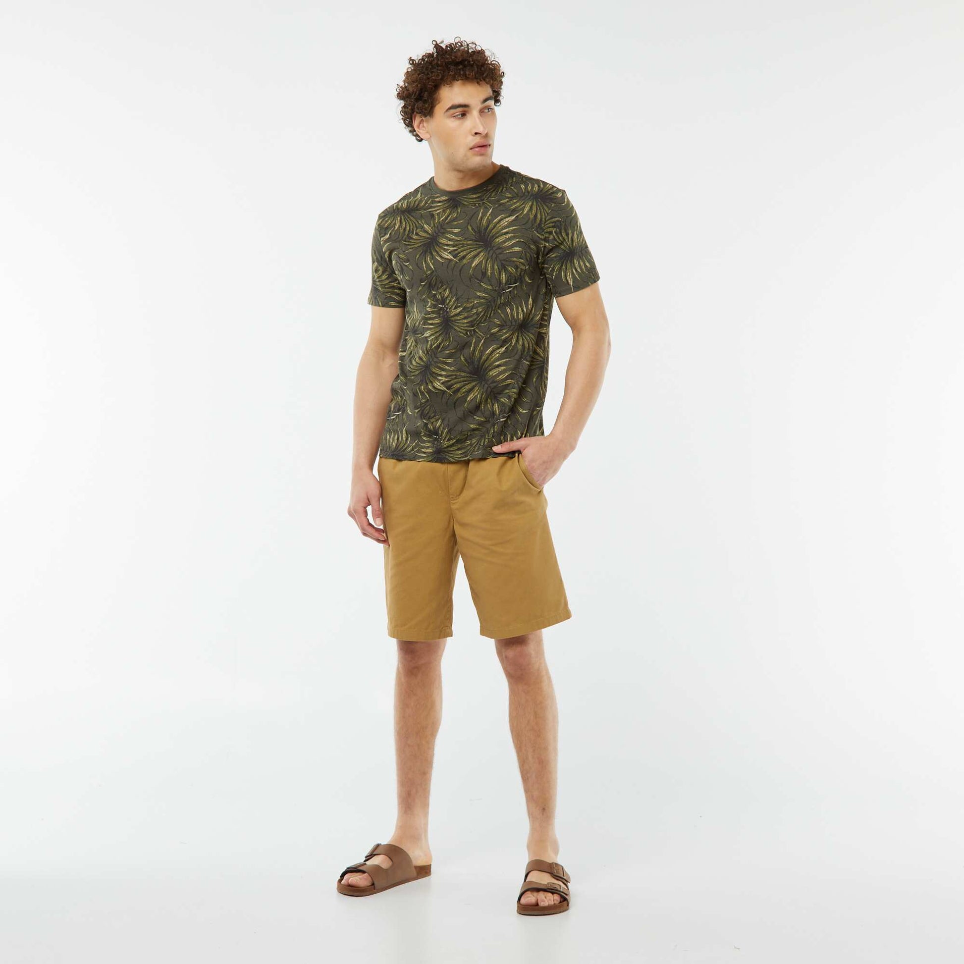 T-shirt imprimé manches courtes NOIR/KAKI