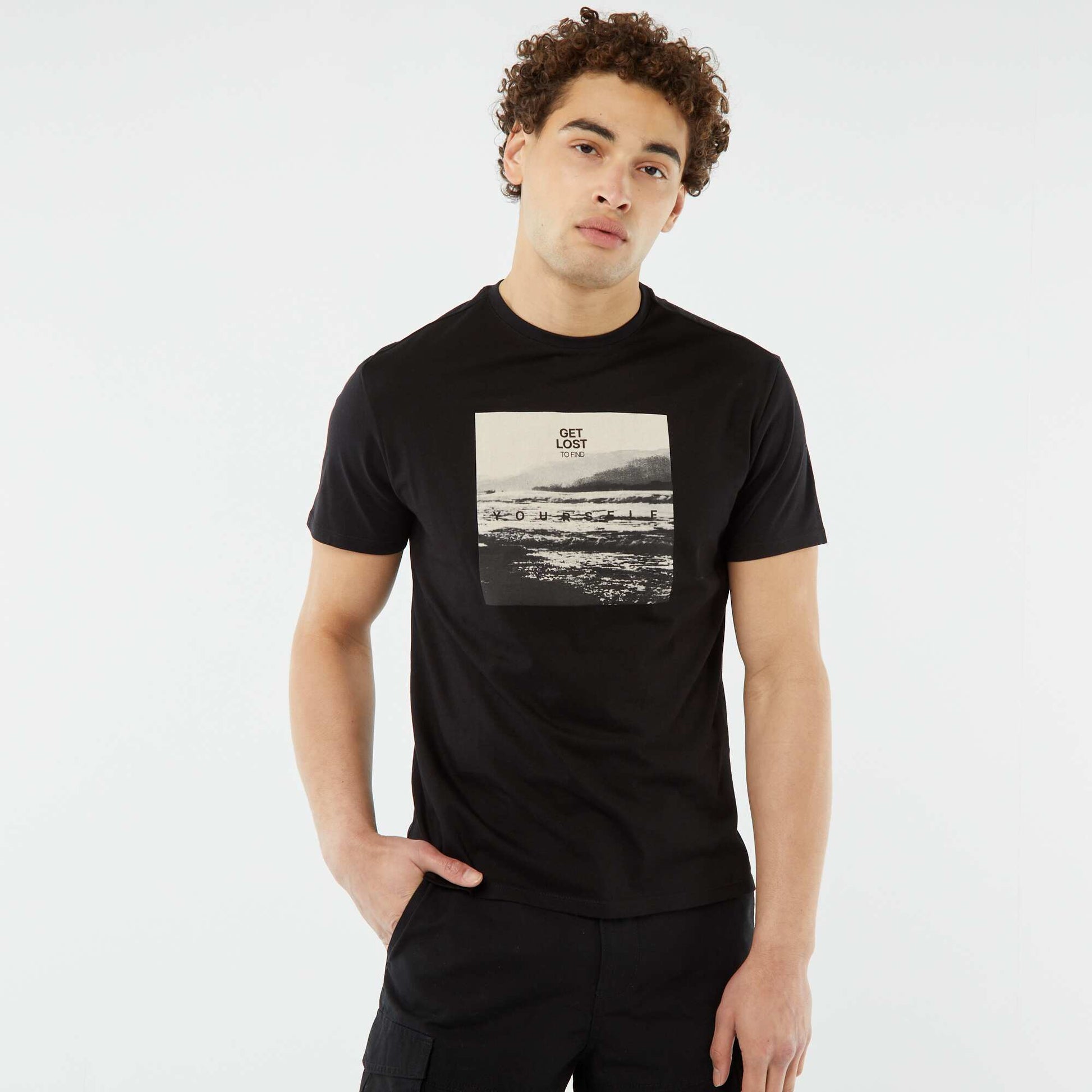 T-shirt imprimé manches courtes NOIR