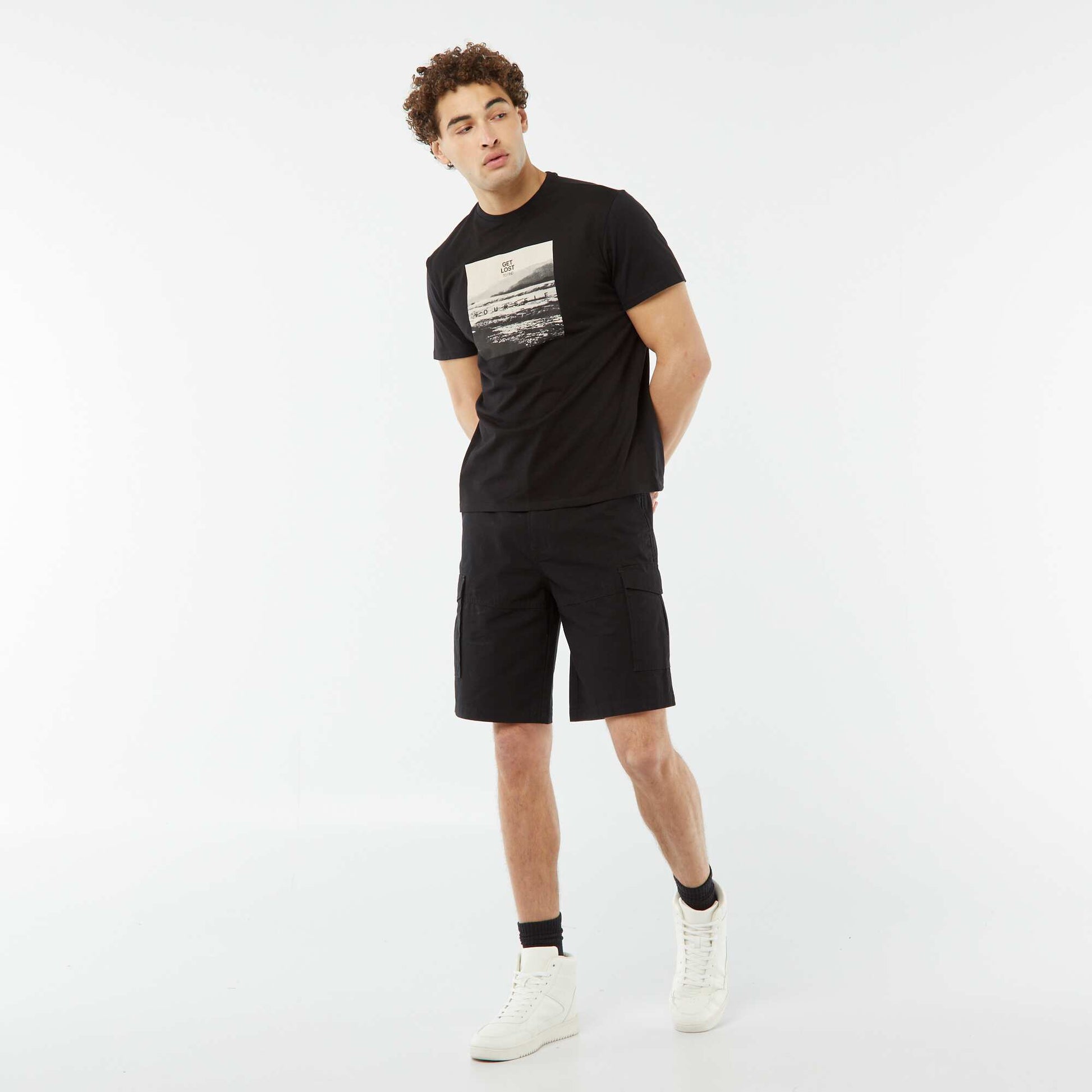 T-shirt imprimé manches courtes NOIR