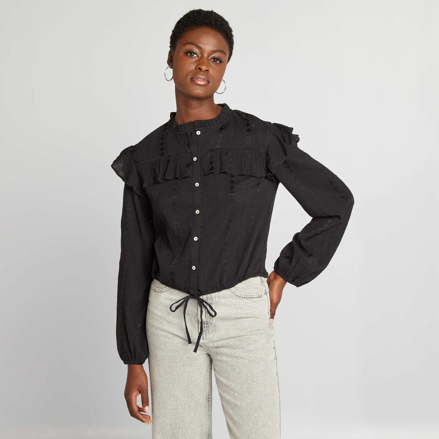 Chemise cropped volantée noir