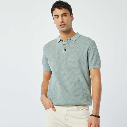 Polo en maille tricot BLEU CIEL