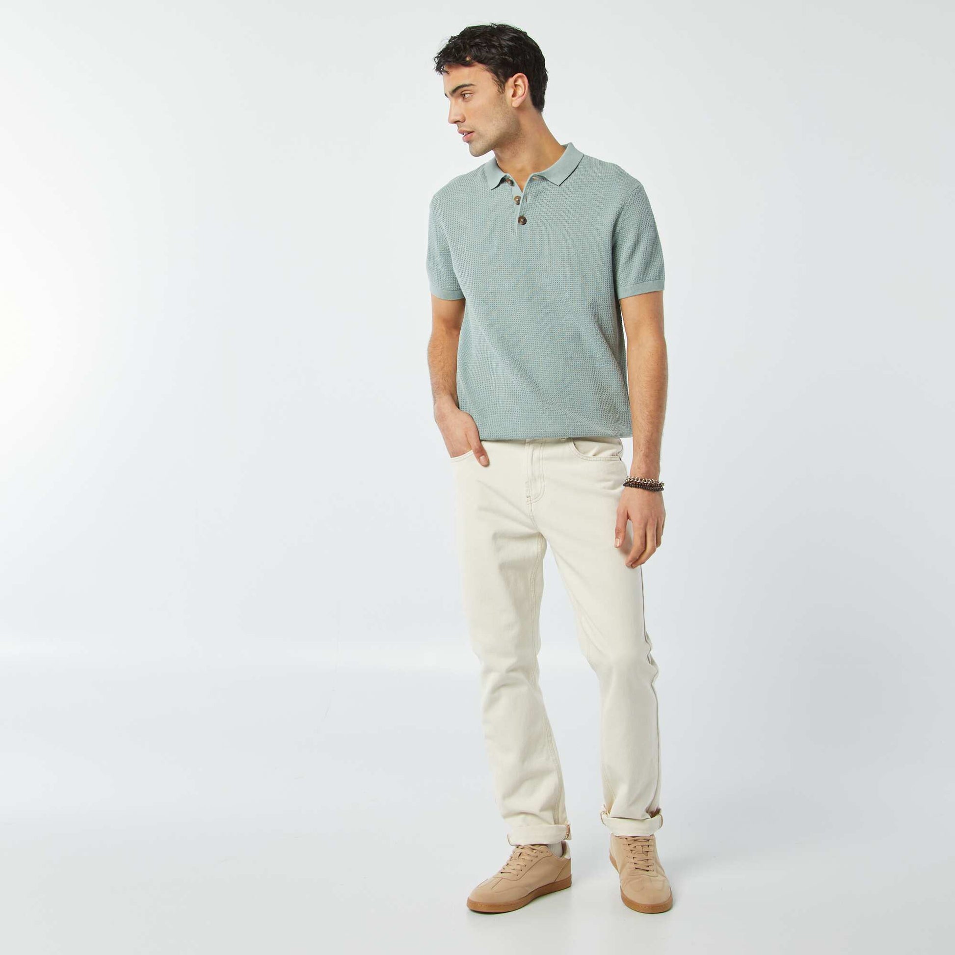 Polo en maille tricot BLEU CIEL