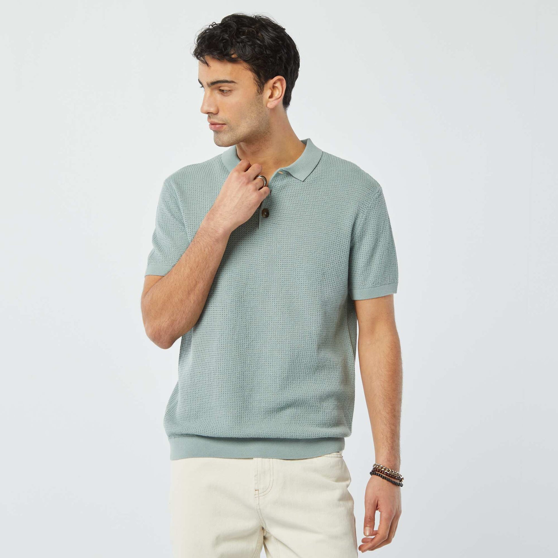 Polo en maille tricot BLEU CIEL