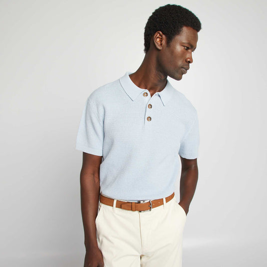 Polo en maille tricot BLEU CIEL