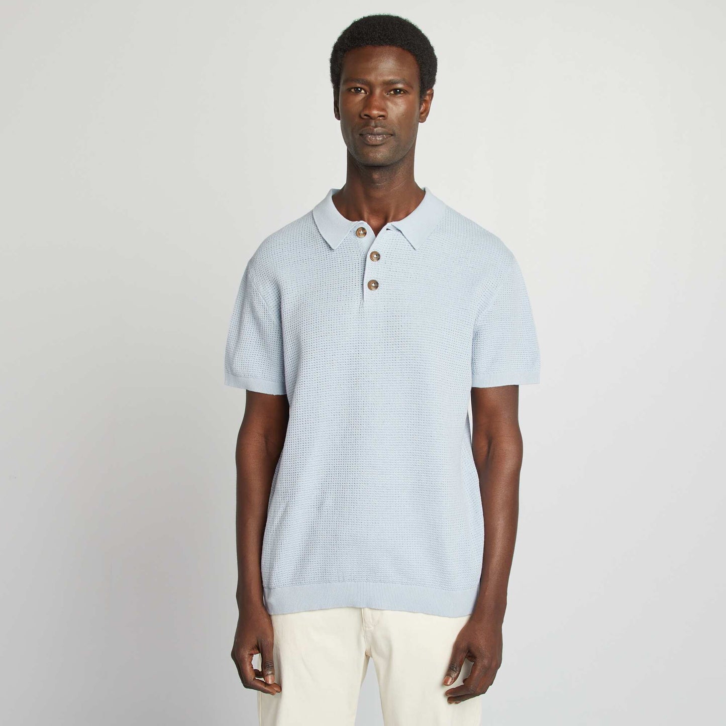 Polo en maille tricot BLEU CIEL