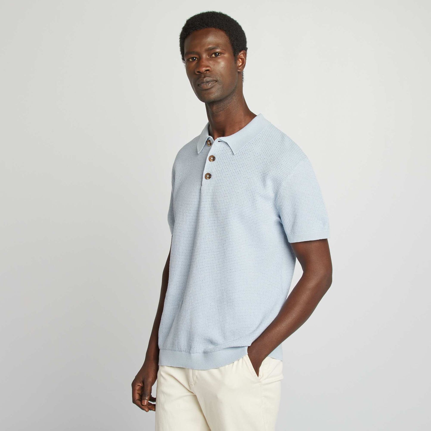 Polo en maille tricot BLEU CIEL
