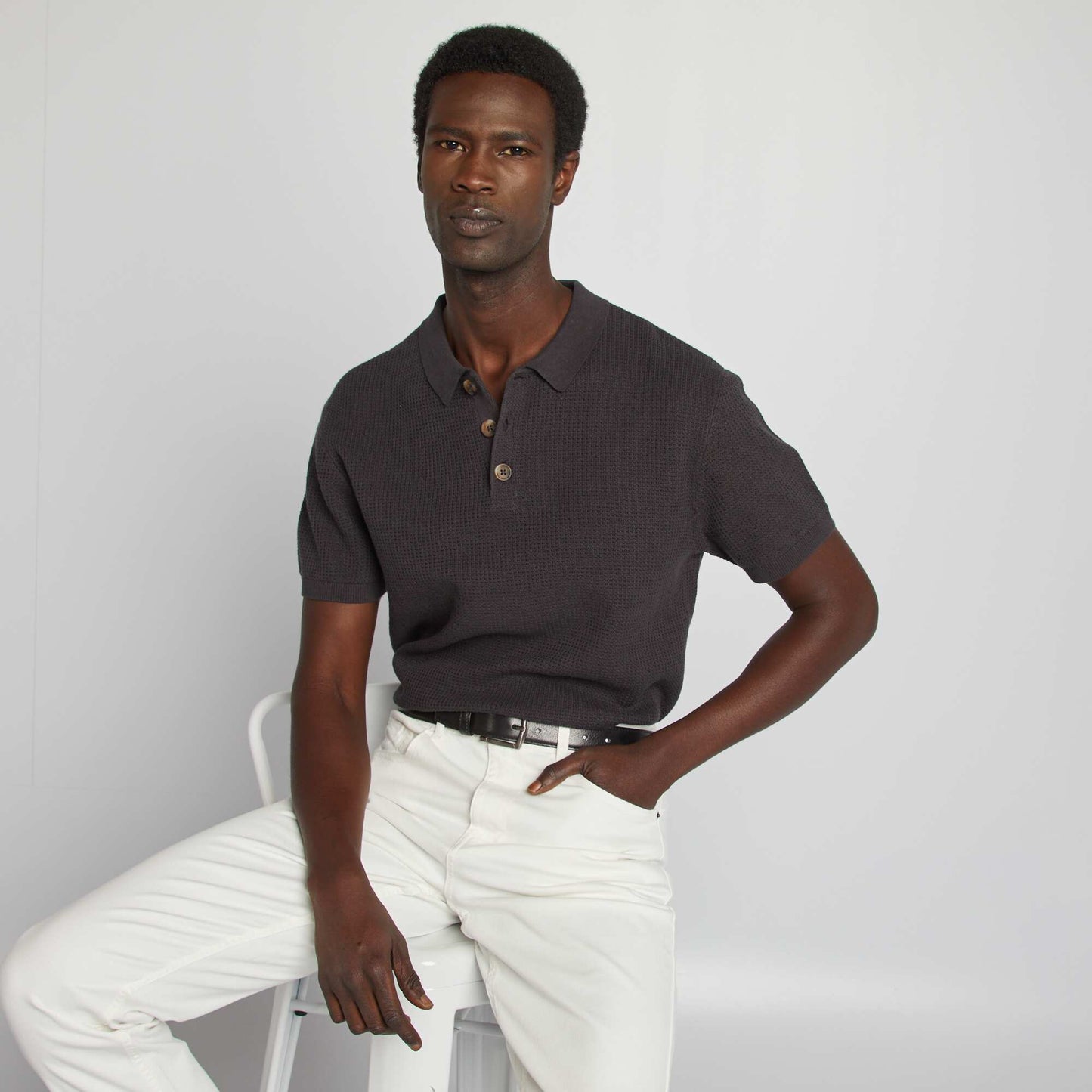 Polo en maille tricot BLEU MARINE