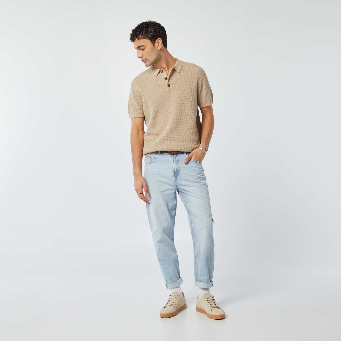 Polo en maille tricot BEIGE