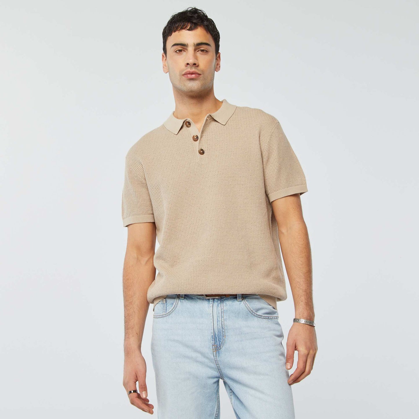 Polo en maille tricot BEIGE