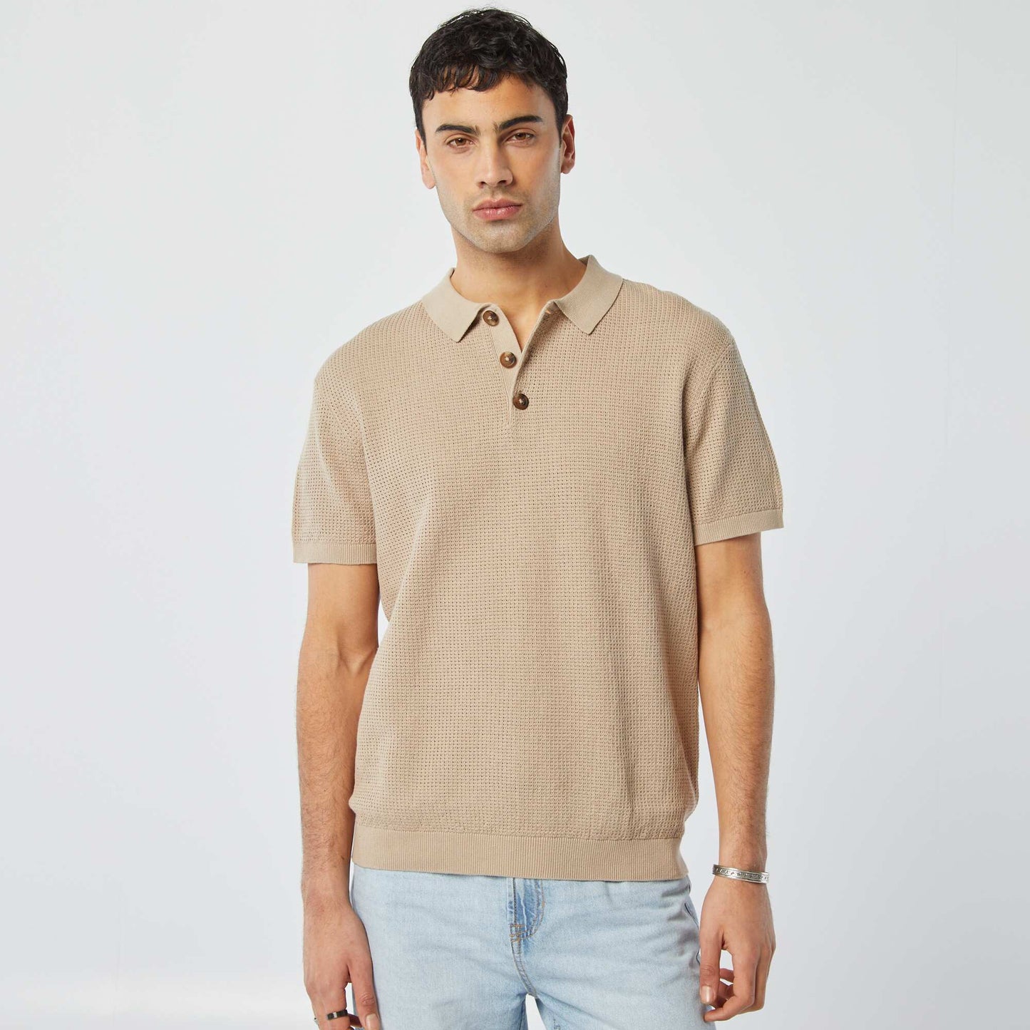 Polo en maille tricot BEIGE