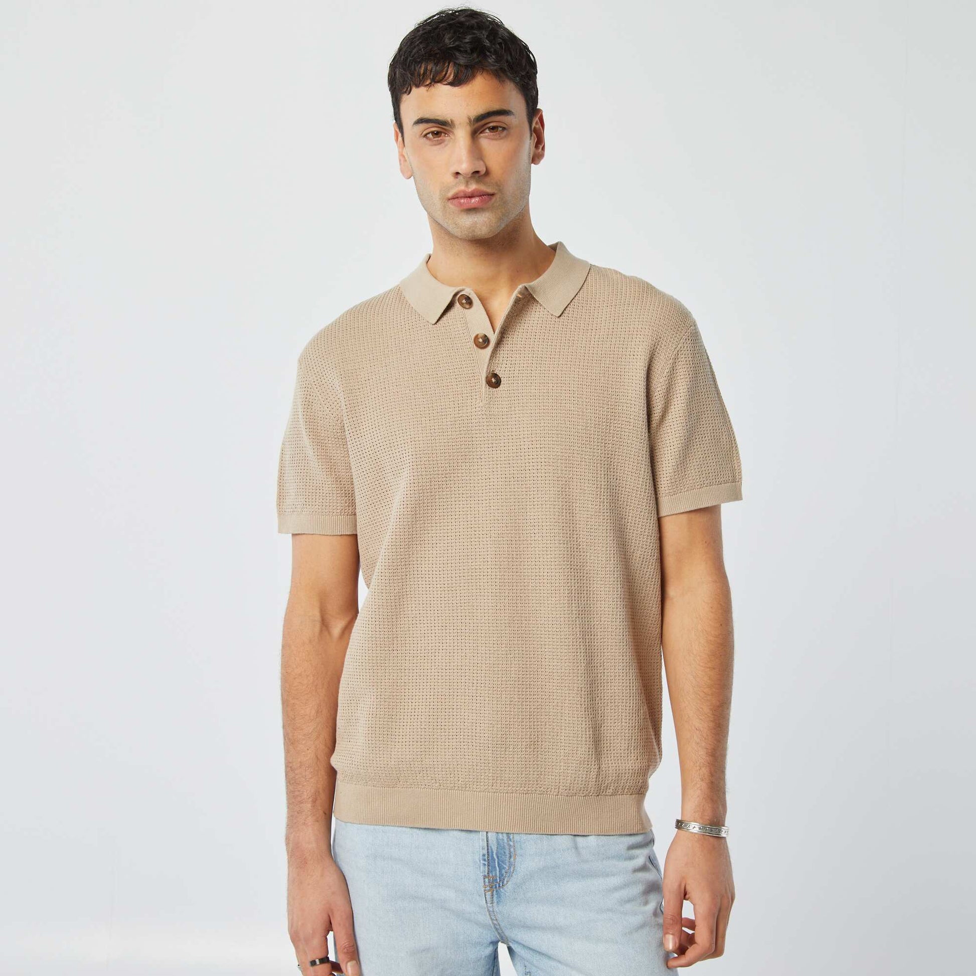 Polo en maille tricot BEIGE