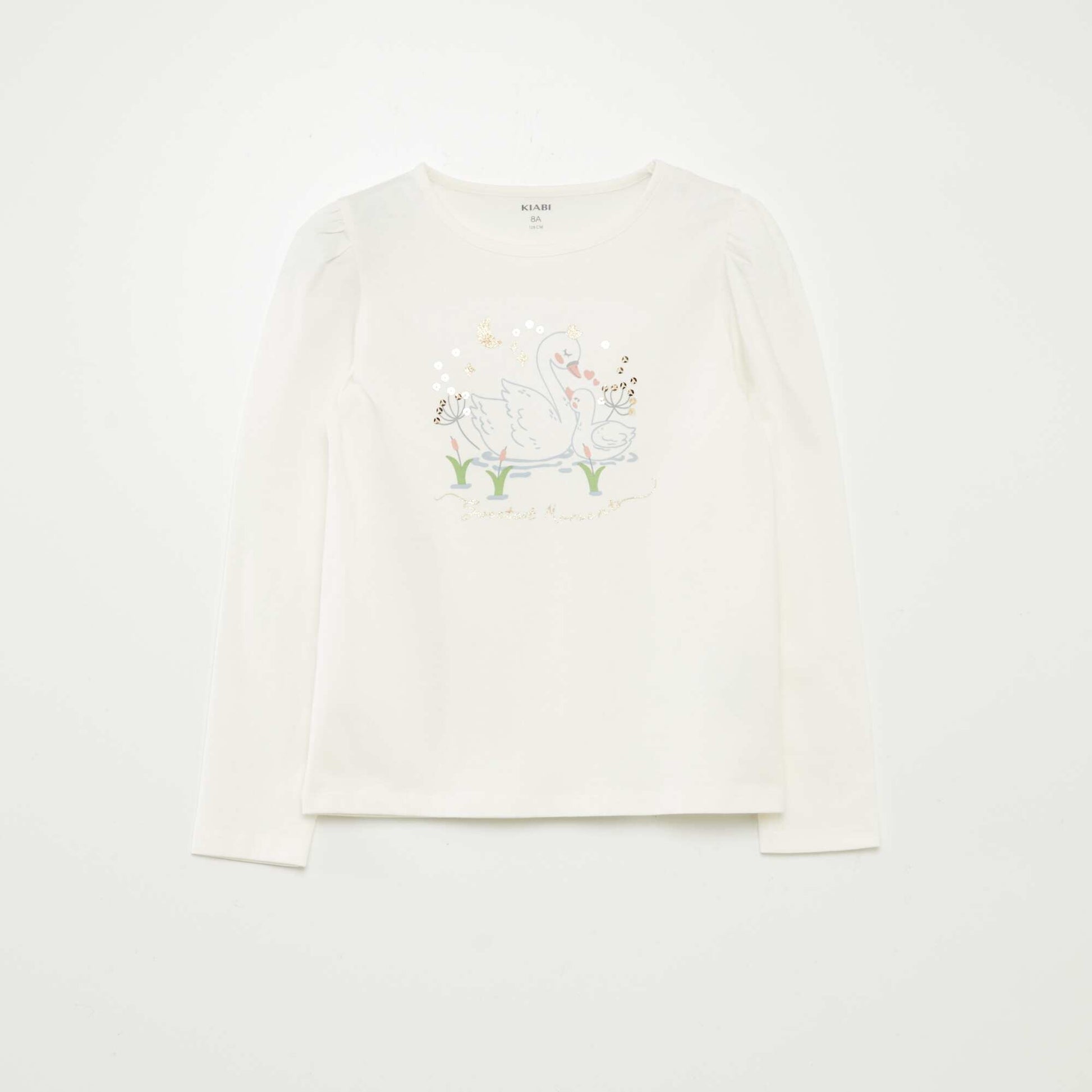 Tee-shirt imprimé avec fronces aux épaules BLANC