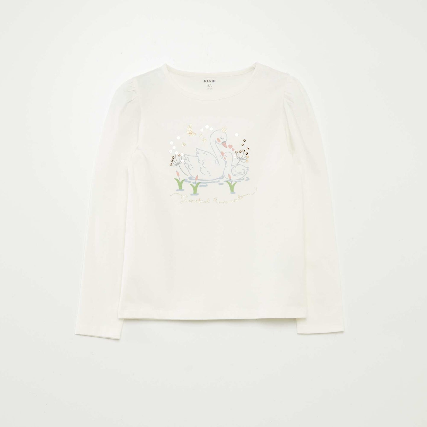 Tee-shirt imprimé avec fronces aux épaules BLANC