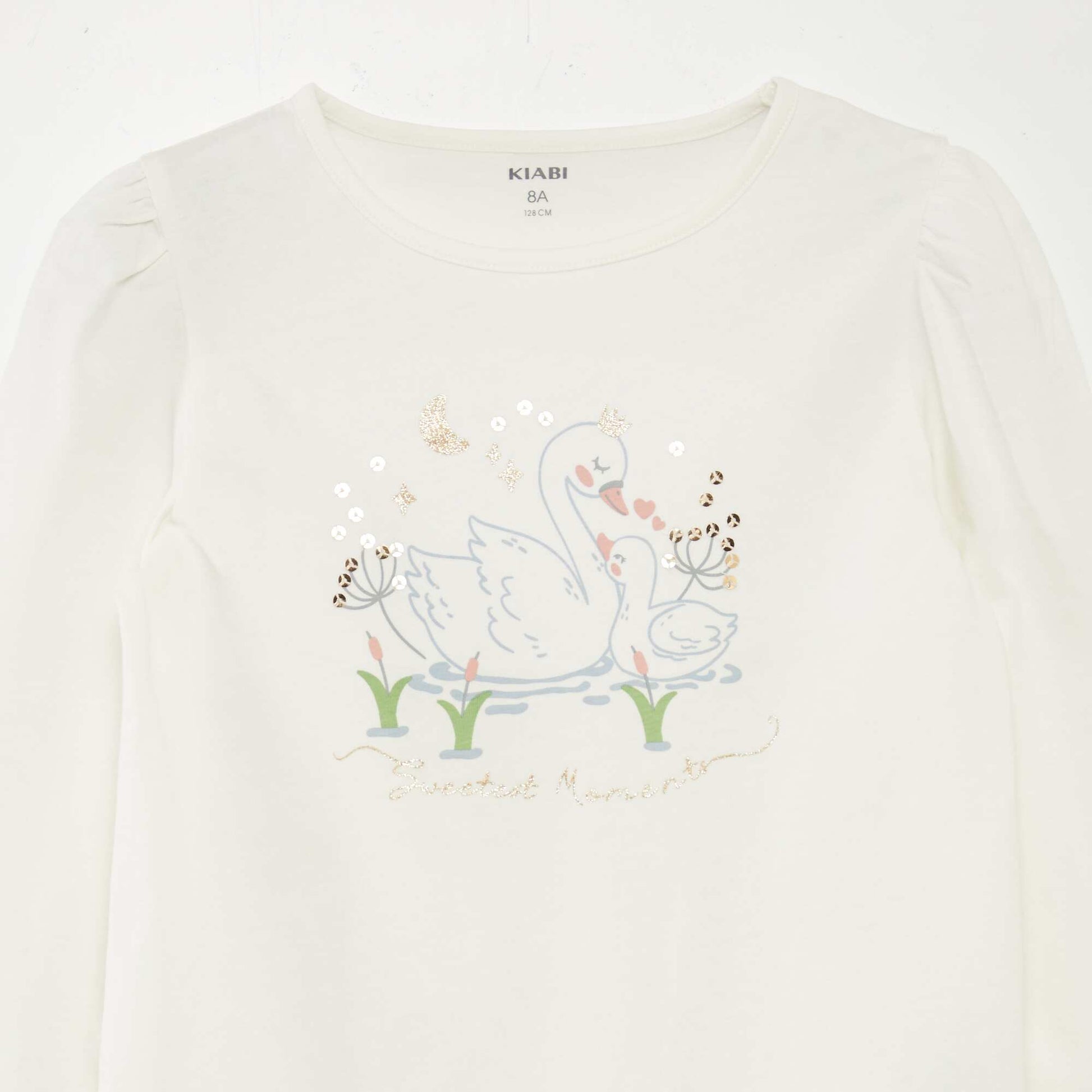 Tee-shirt imprimé avec fronces aux épaules BLANC