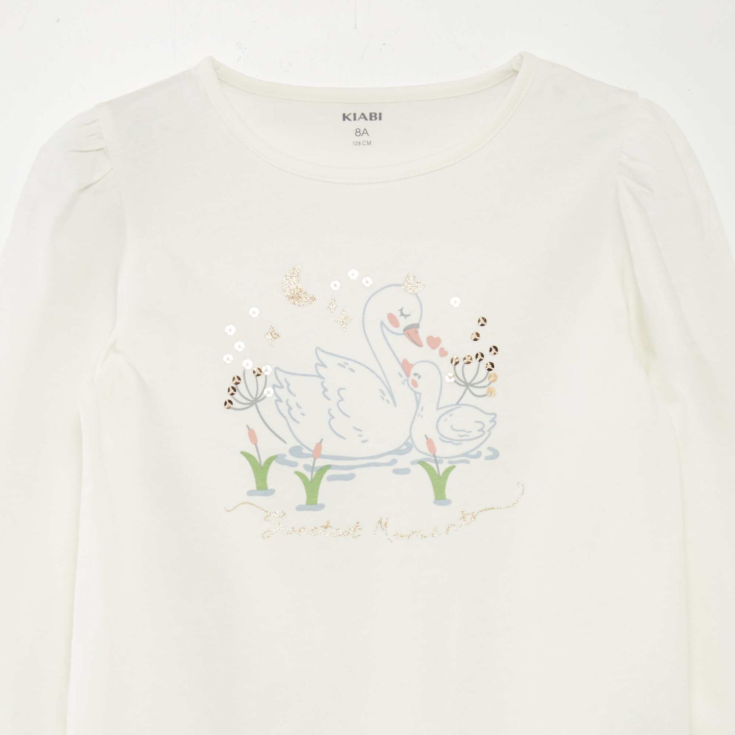 Tee-shirt imprimé avec fronces aux épaules BLANC