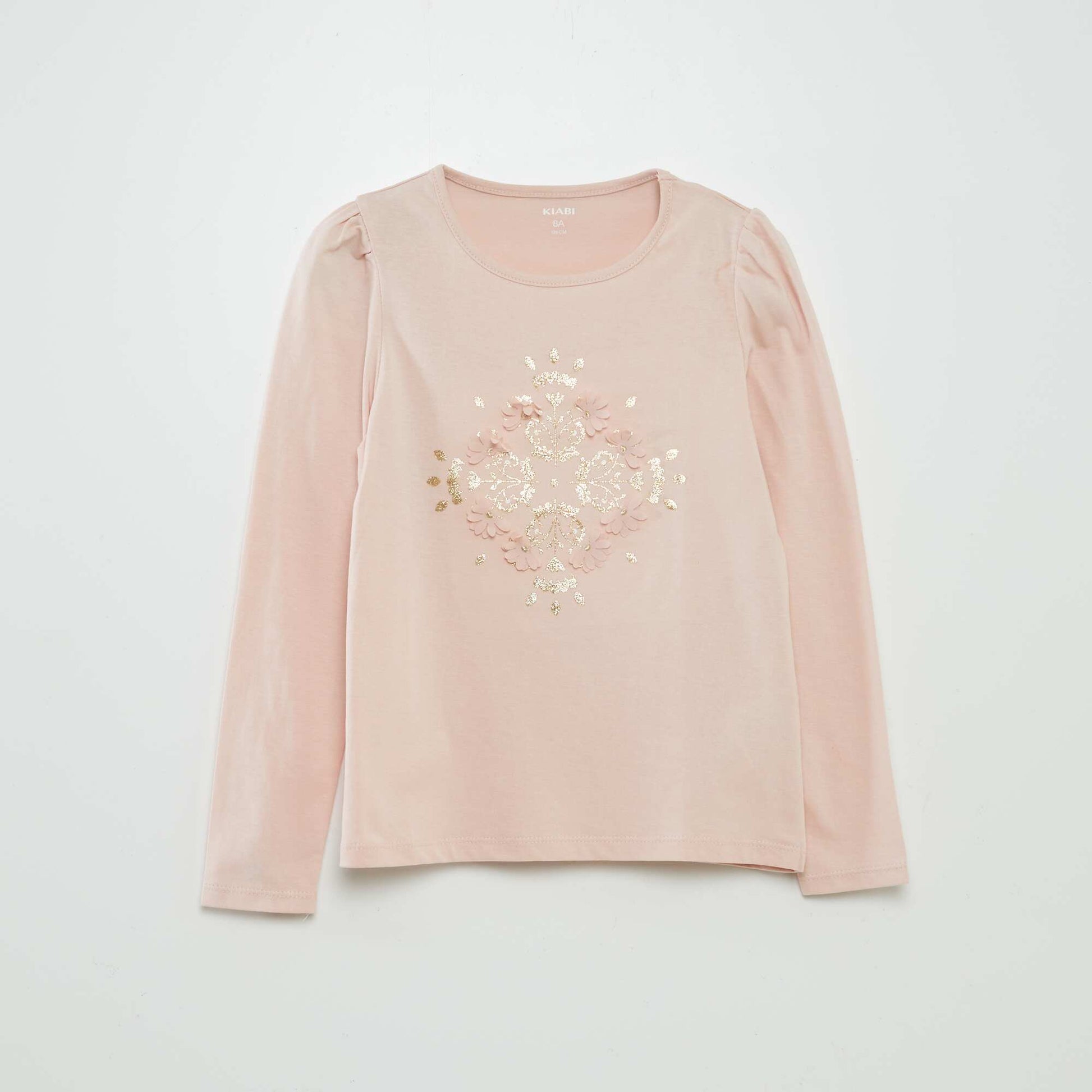 Tee-shirt imprimé avec fronces aux épaules Rose