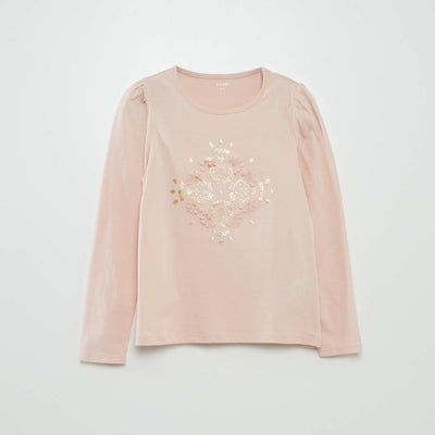 Tee-shirt imprimé avec fronces aux épaules Rose