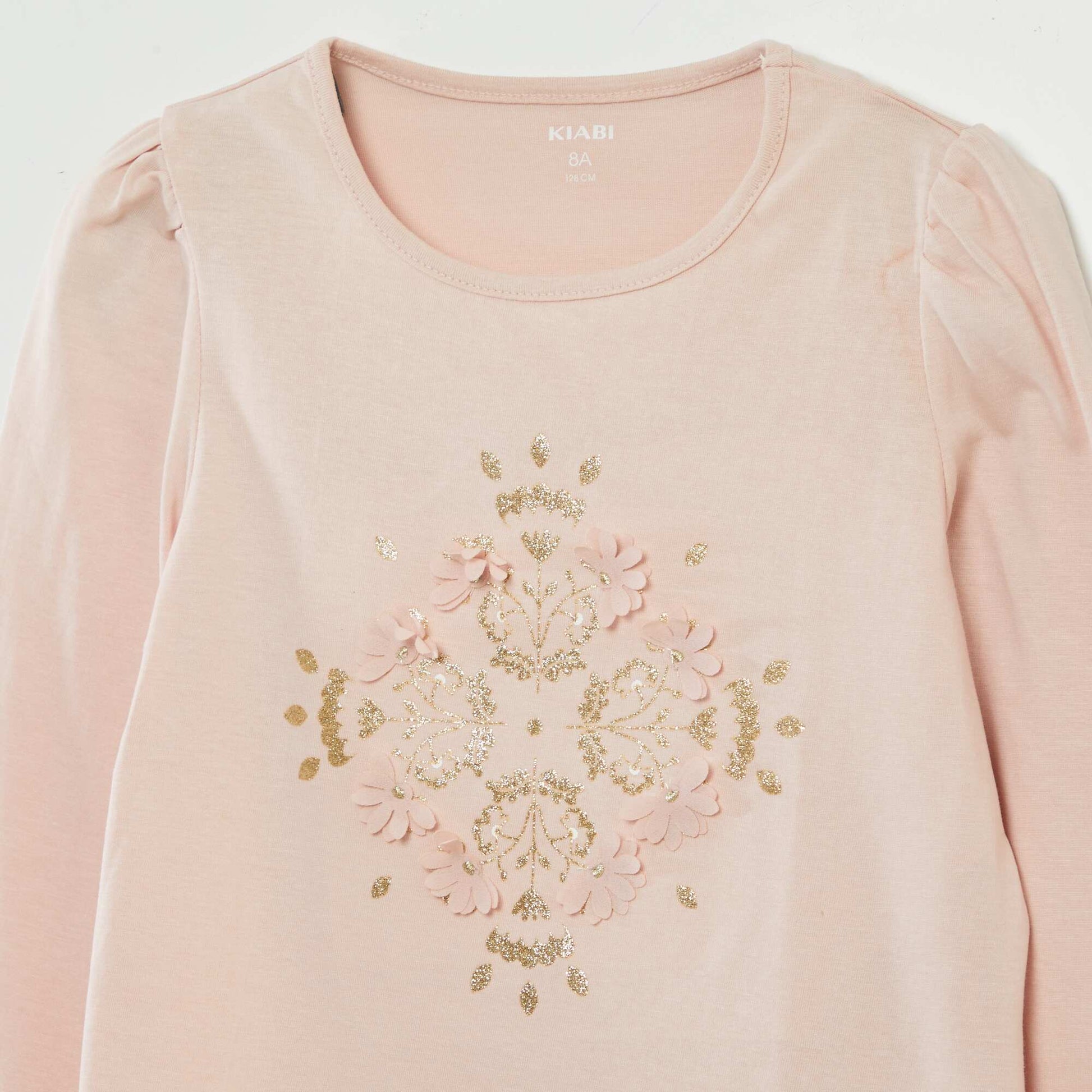 Tee-shirt imprimé avec fronces aux épaules Rose