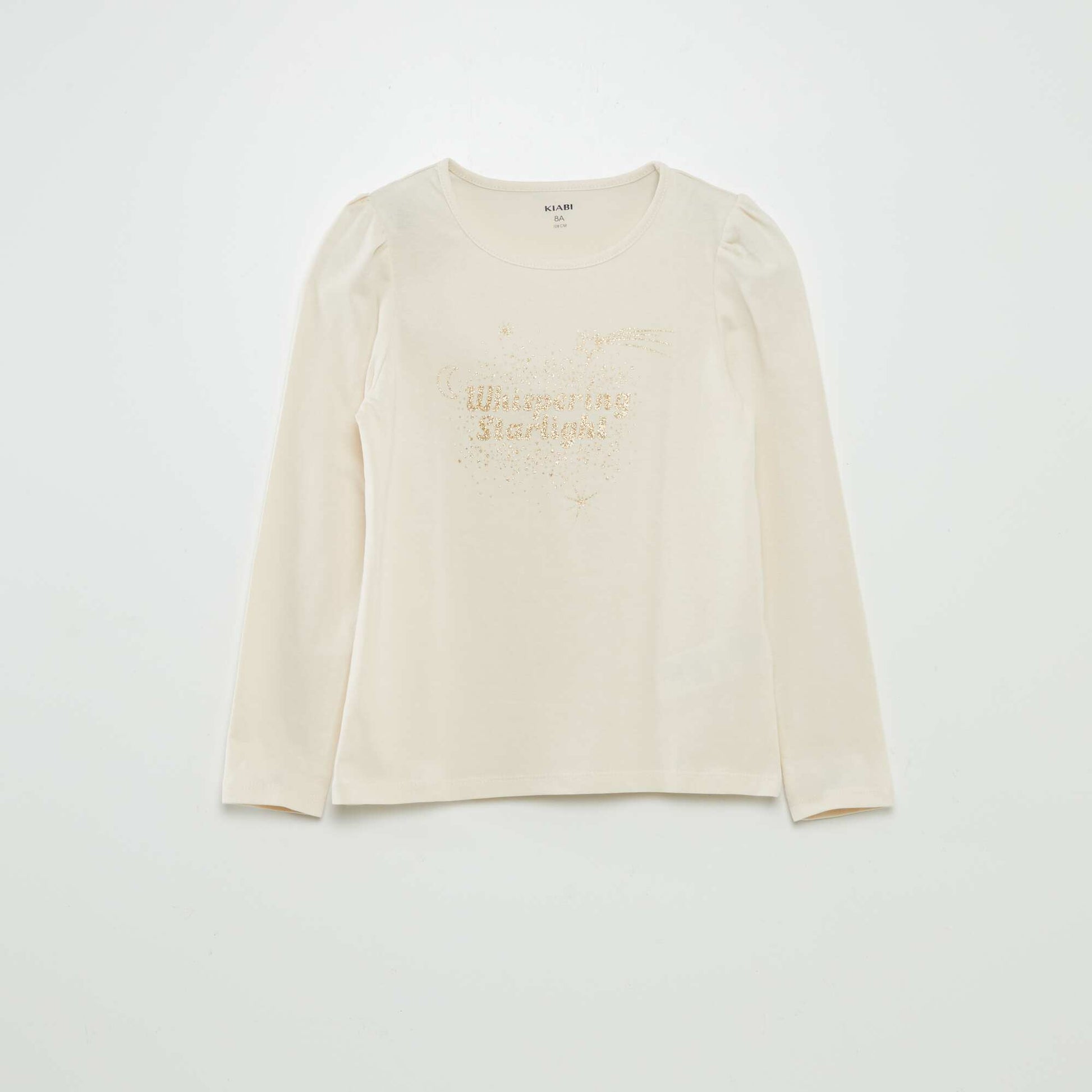 Tee-shirt imprimé avec fronces aux épaules Ecru