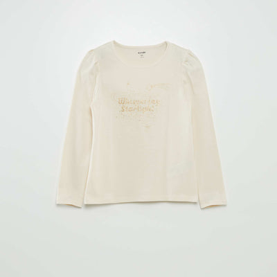 Tee-shirt imprimé avec fronces aux épaules Ecru