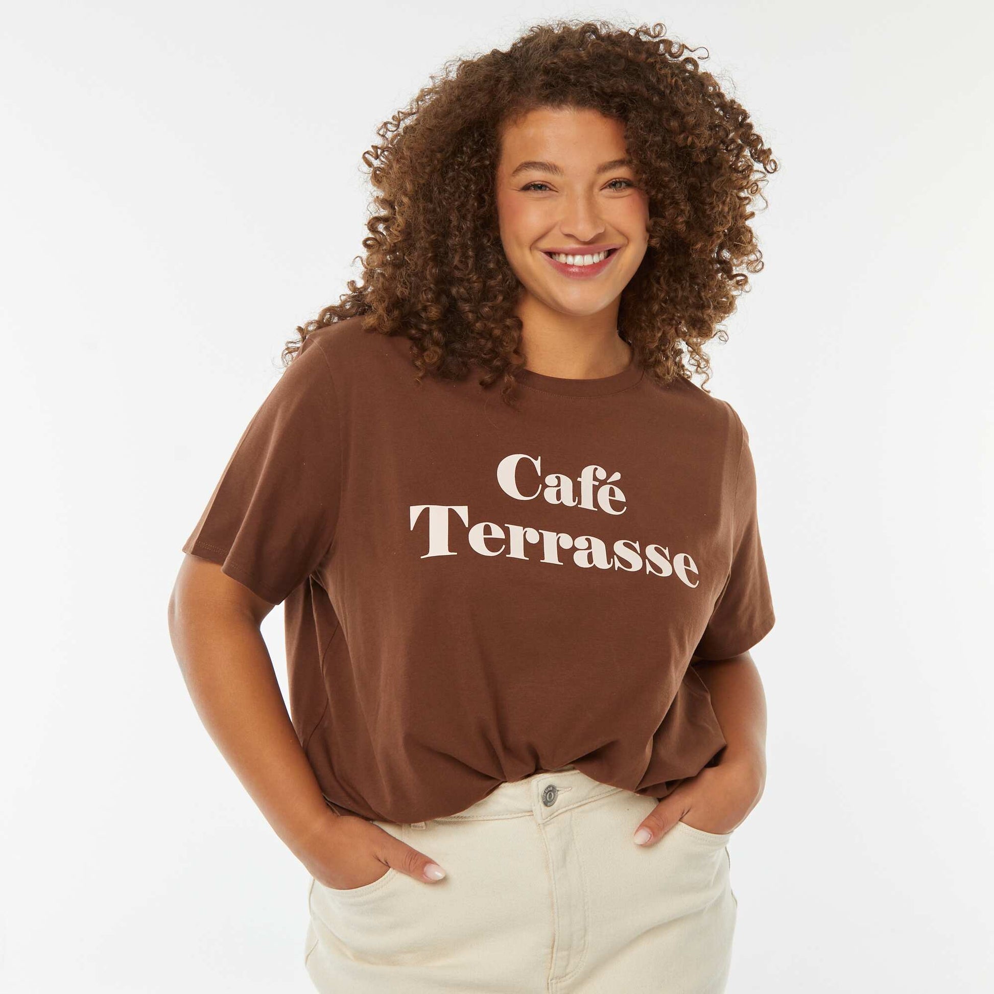 T-shirt à manches courtes avec imprimé MARRON