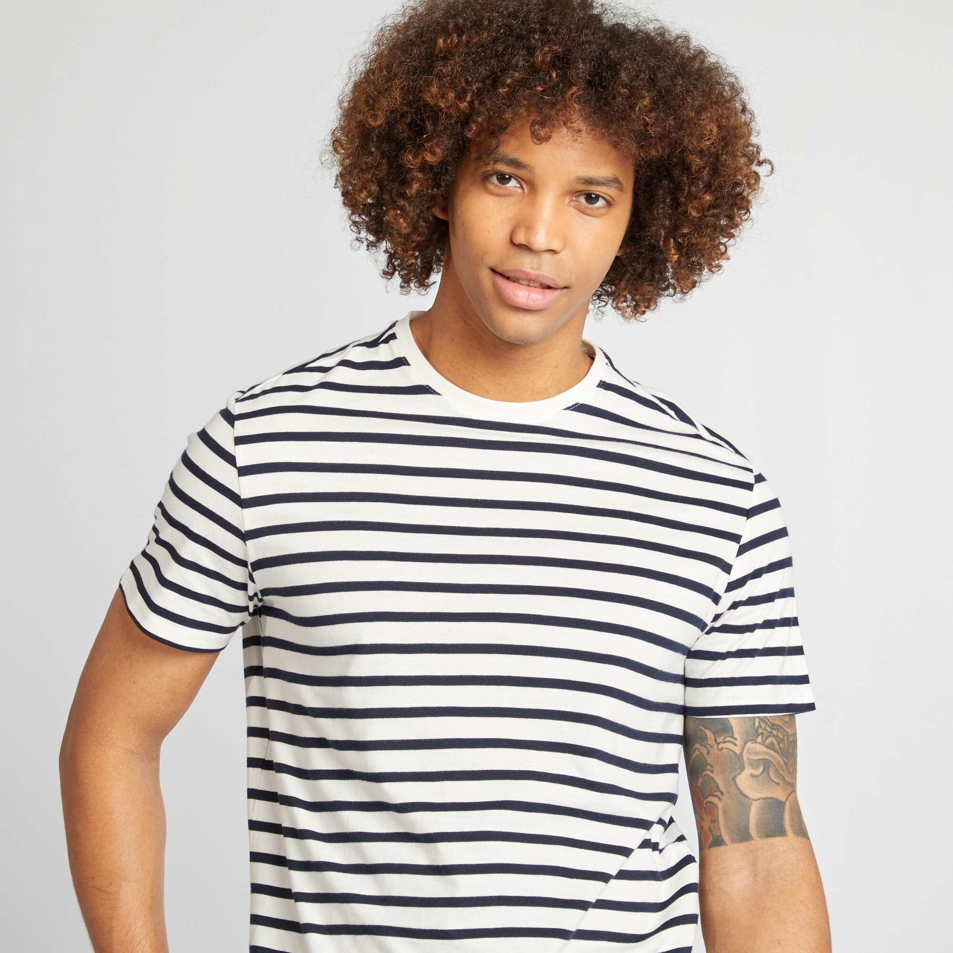 T-shirt rayé manches courtes col rond BLANC