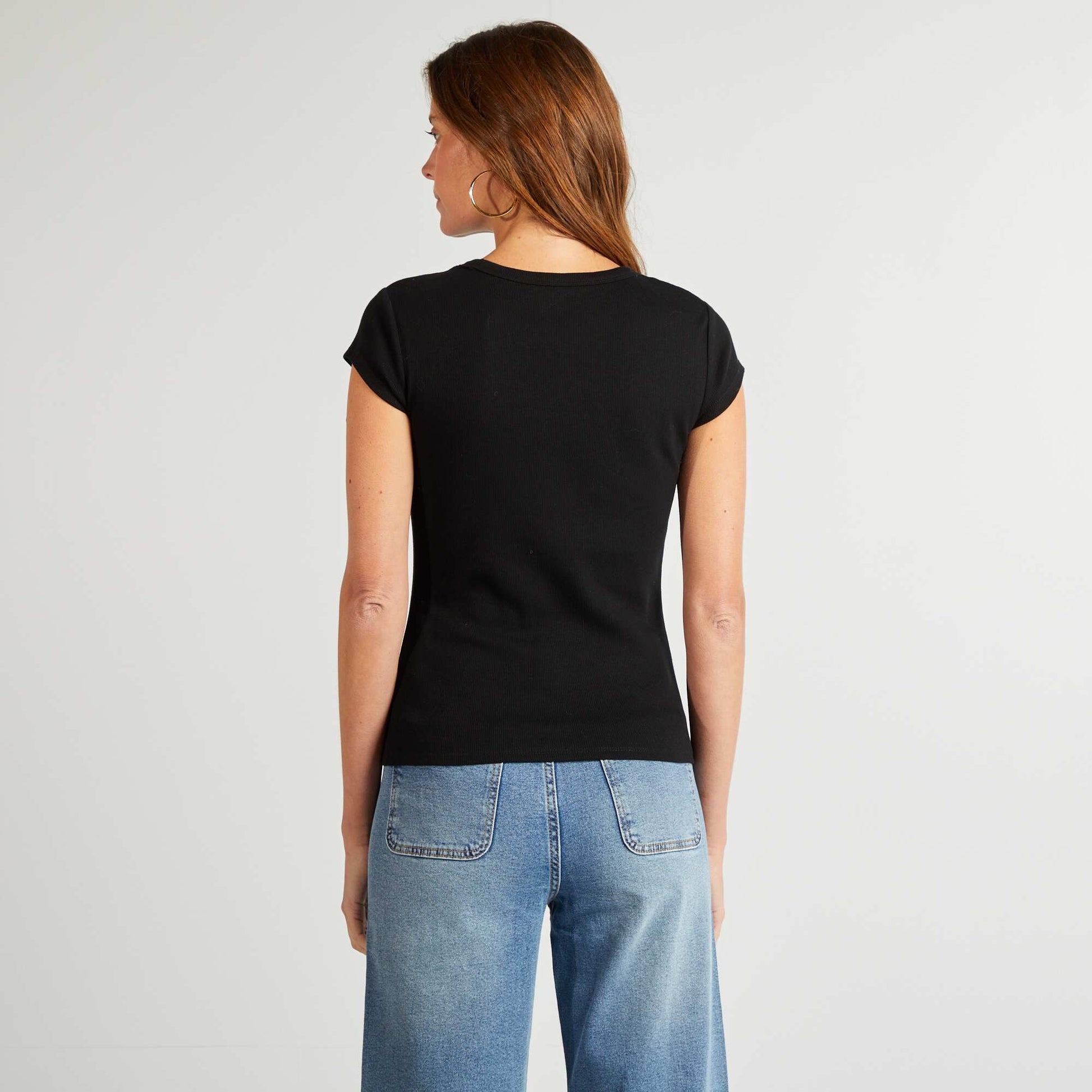 T-shirt à manches courtes maille côtelée NOIR