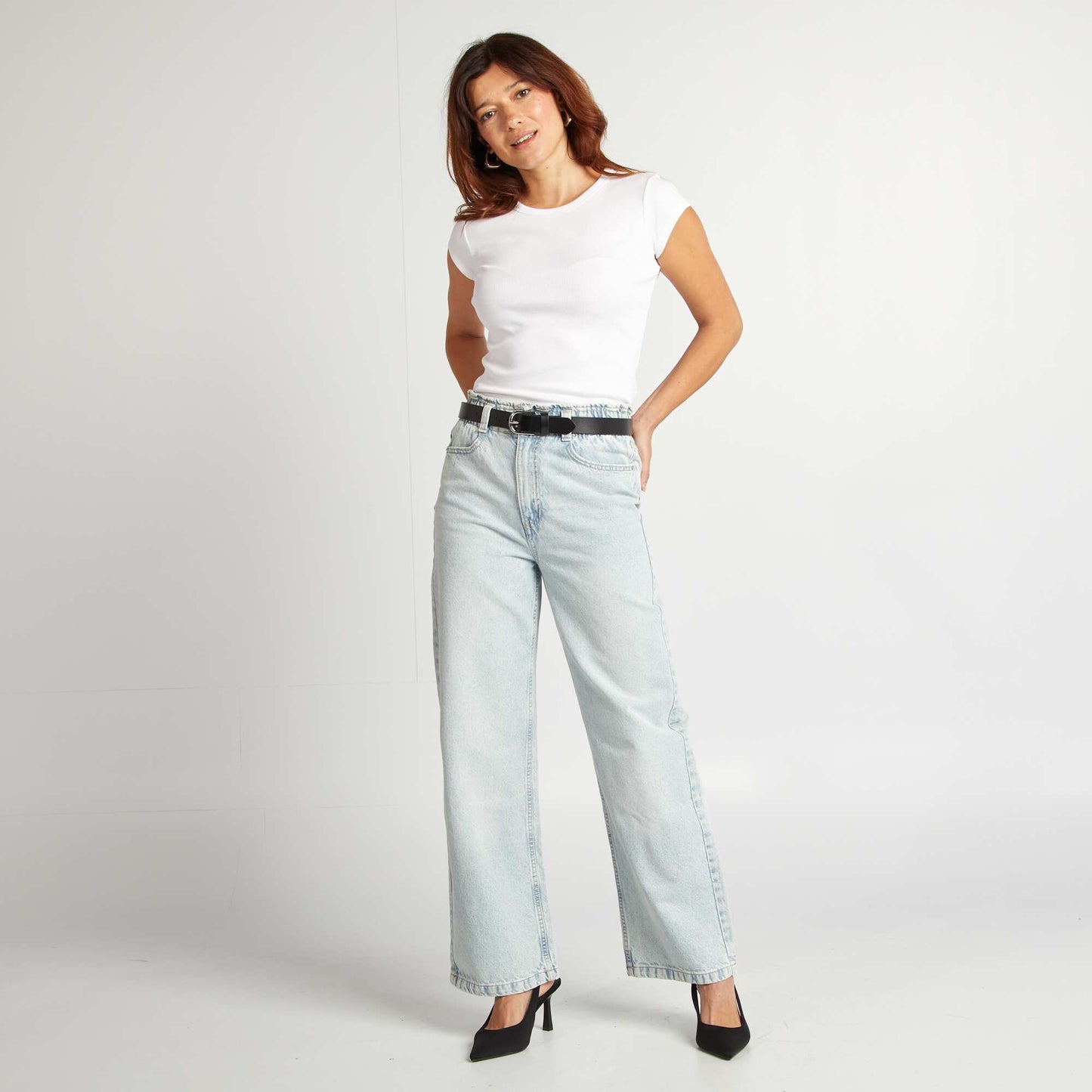 T-shirt à manches courtes maille côtelée BLANC