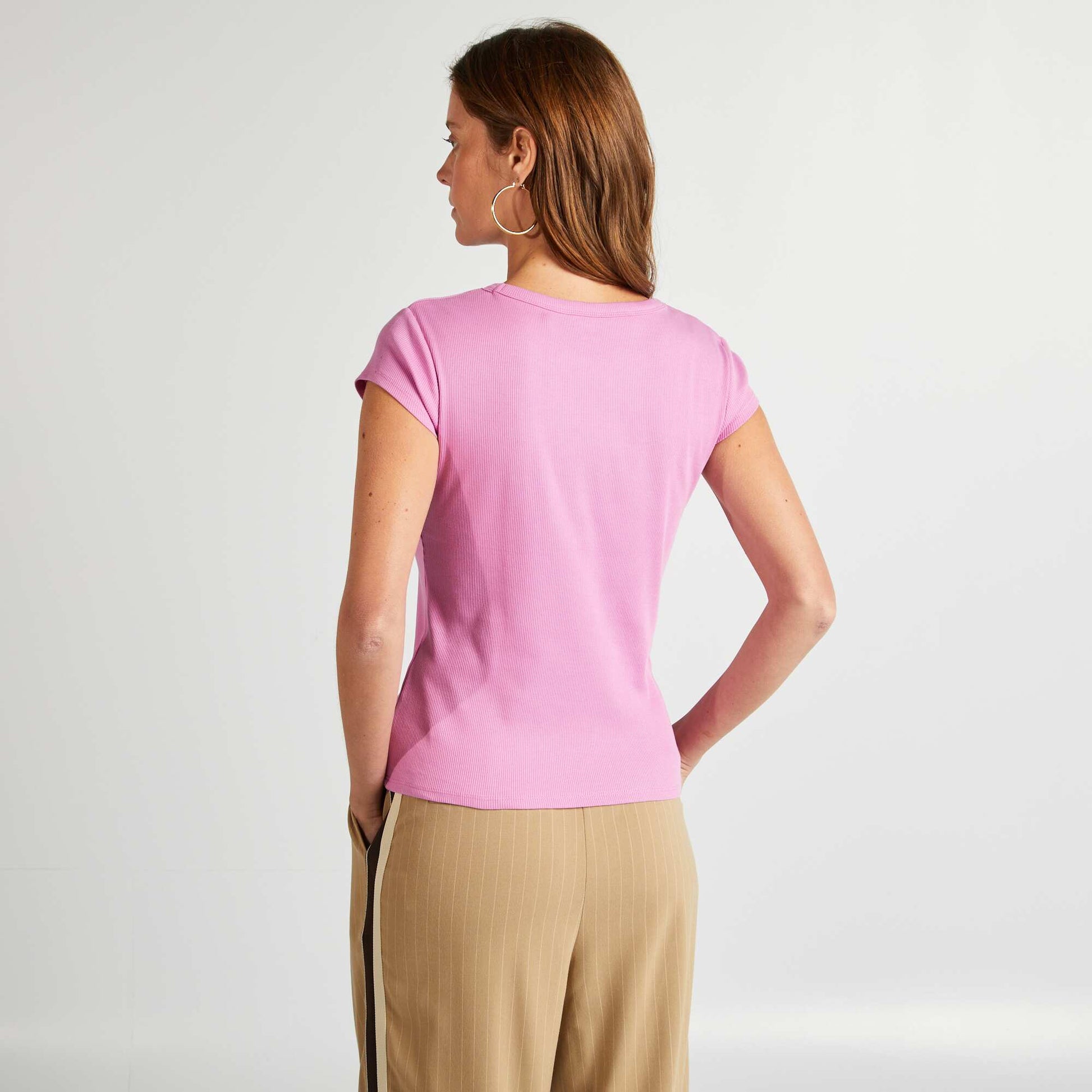 T-shirt à manches courtes maille côtelée ROSE