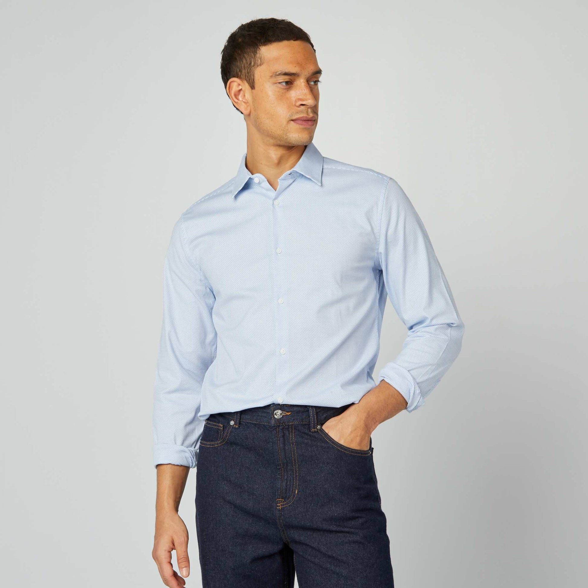 Chemise Dobby coupe slim Bleu
