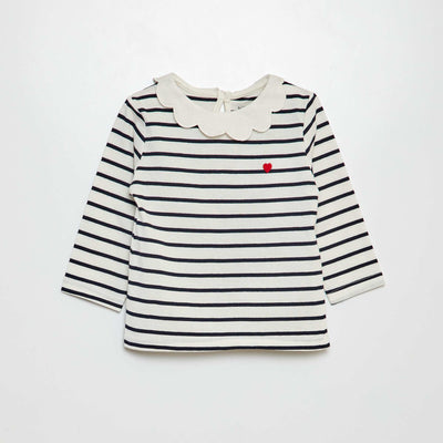 T-shirt avec collerette Blanc/bleu