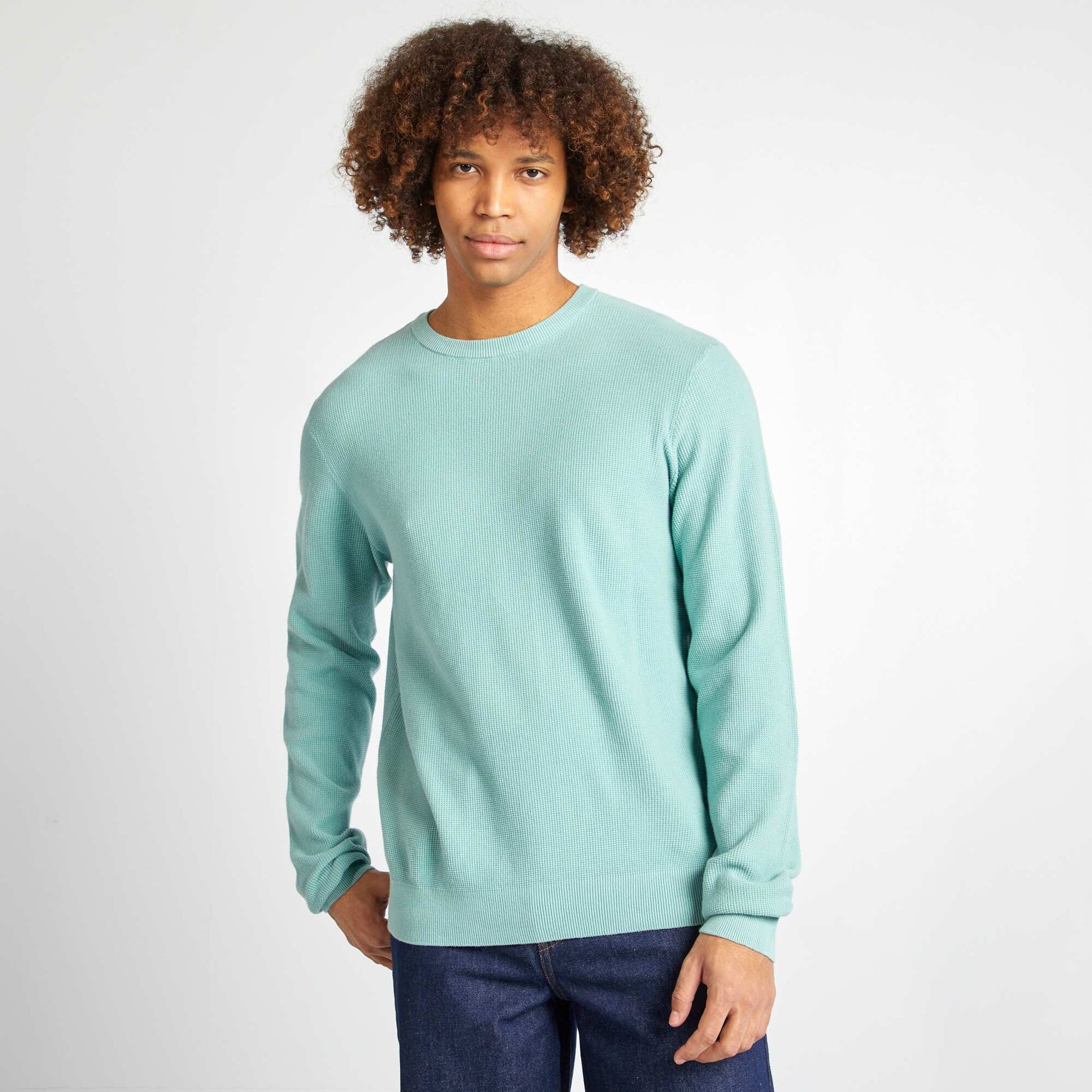 Pull en maille piquée col rond VERT