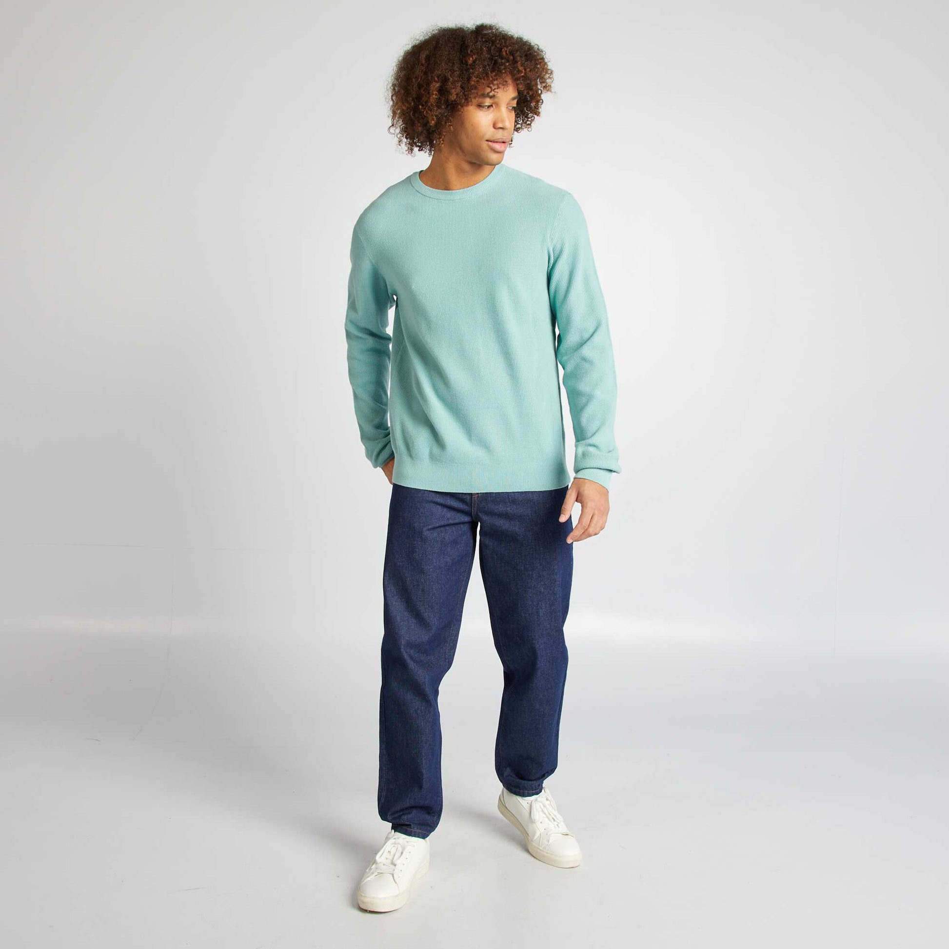 Pull en maille piquée col rond VERT