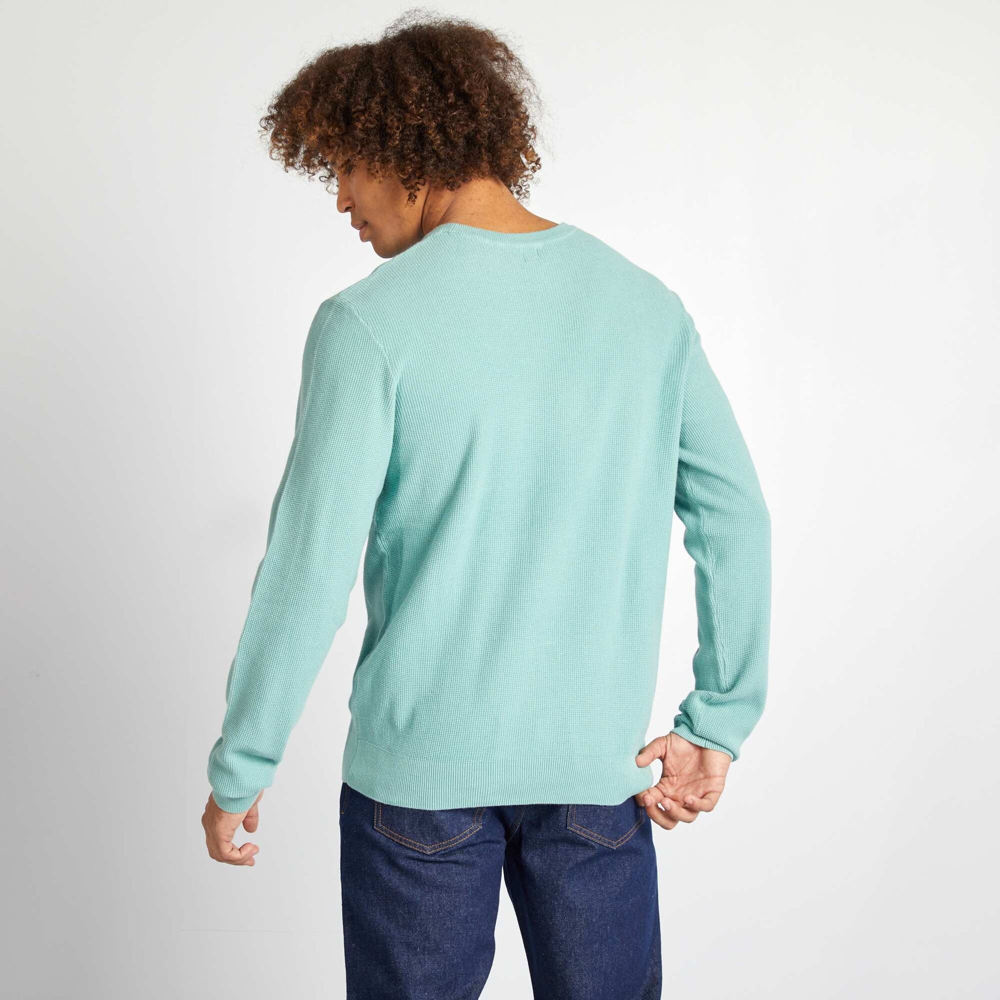 Pull en maille piquée col rond VERT