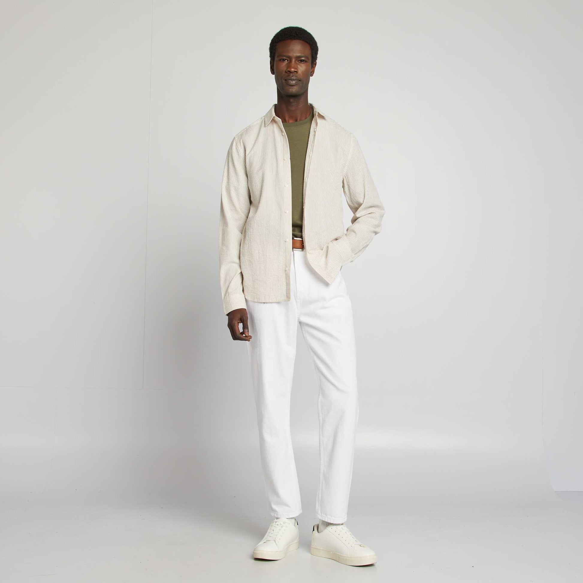 Chemise rayée en seersucker BEIGE