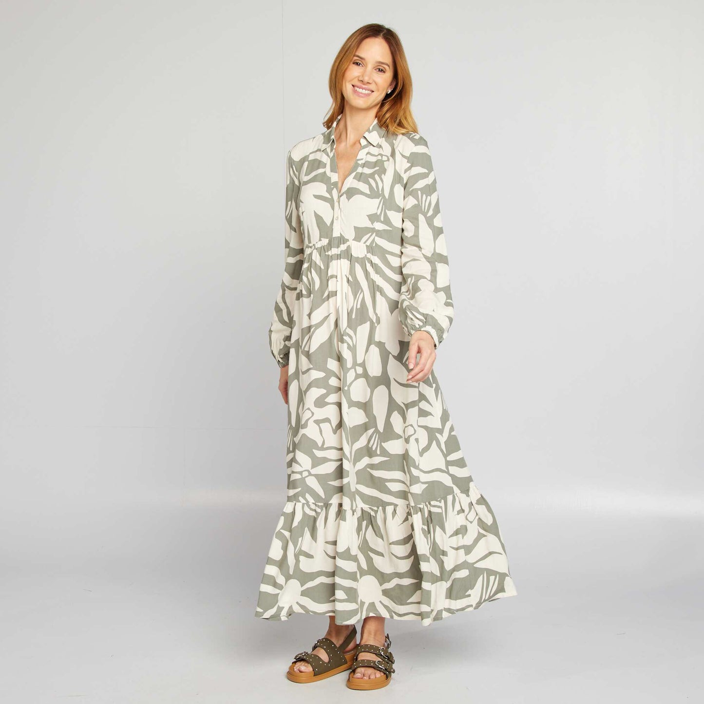Robe chemise grossesse VERT/BLANC