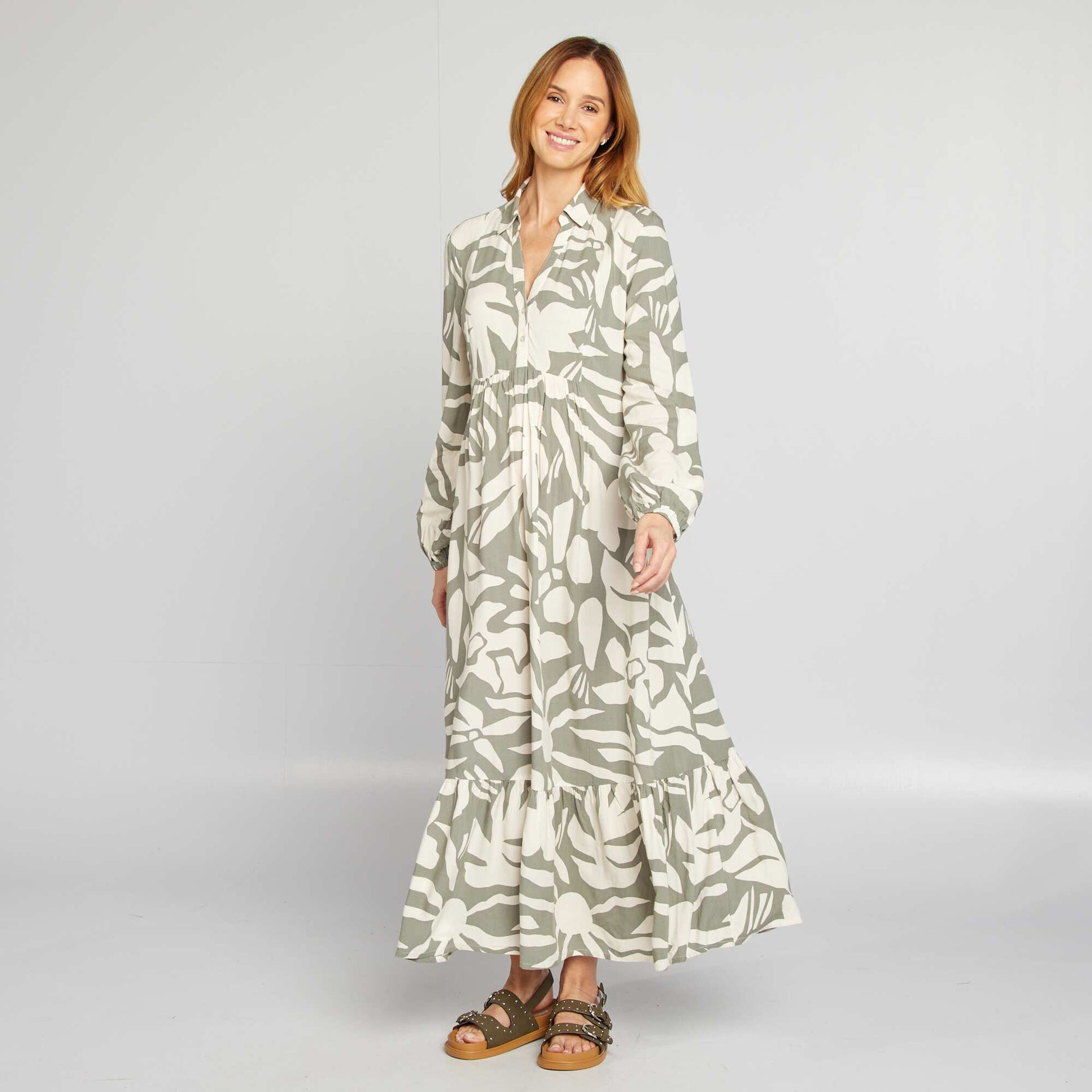 Robe chemise grossesse VERT/BLANC